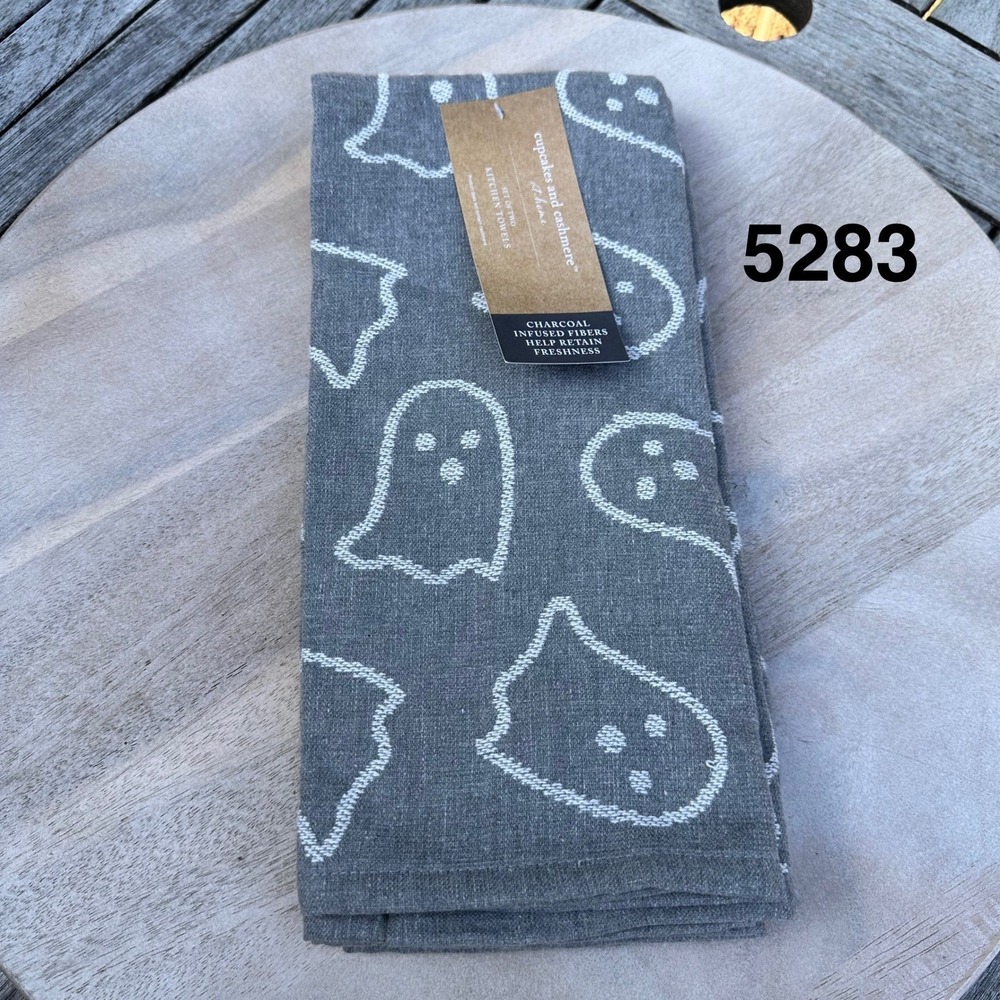 Cupcakes and Cashmere Ghost Kitchen Towels Charcoal Gray Cotton Bamboo Set of 2